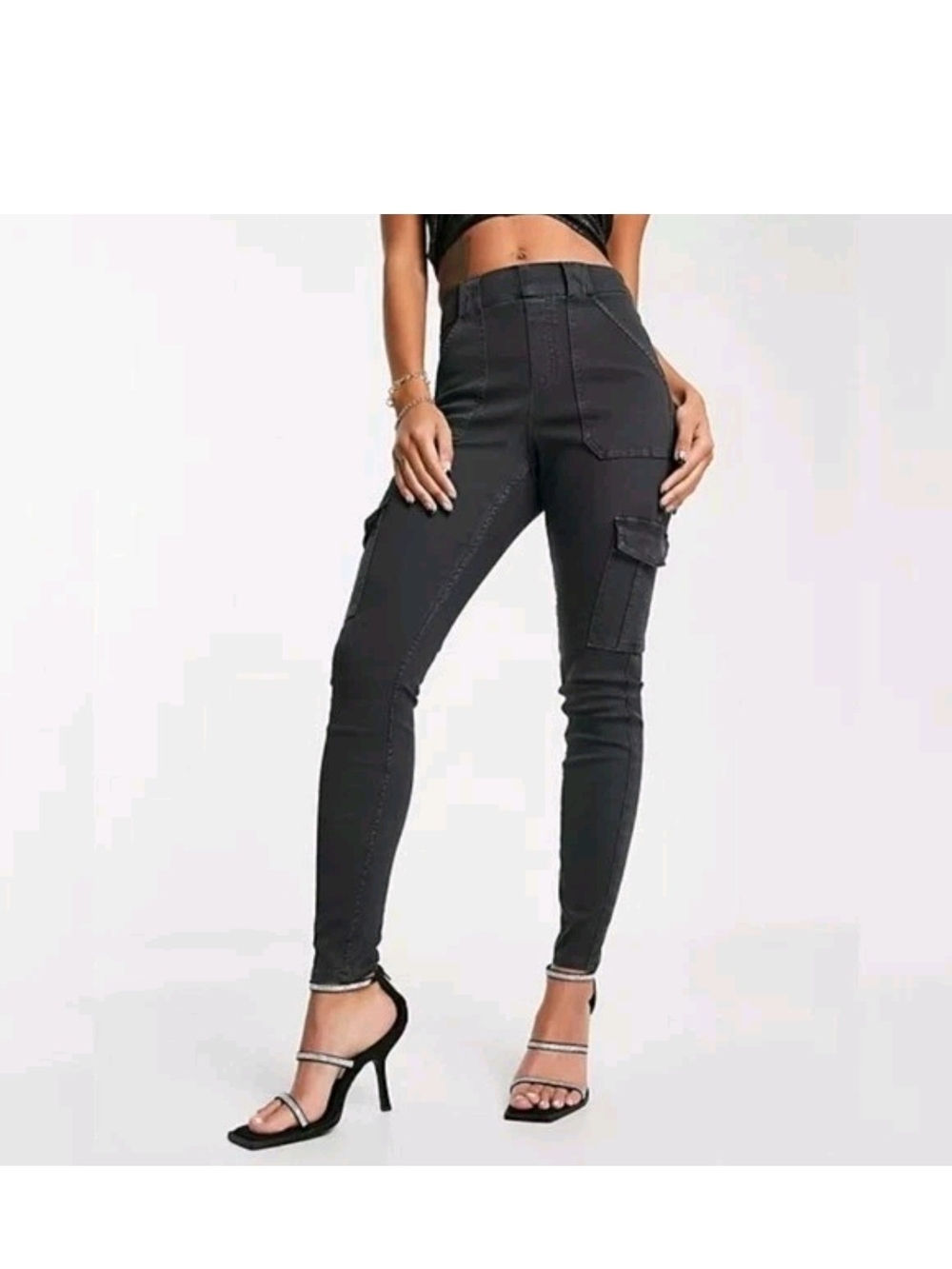Spanx Stretch Twill Ankle Cargo Pant, High-Waist Black Cargo Skinny Jeans Size S
